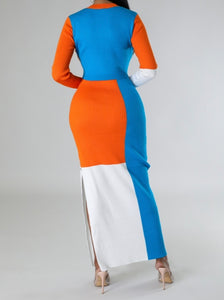 “Tia” Colorblock Sweater Maxi Dress