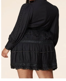 "Tynae" Little Leathered-Lace Black Dress