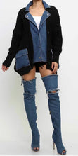 Load image into Gallery viewer, “Valencia” Sweater Coat-Black &amp; Denim
