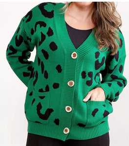 “Cindy” Animal Print Cardigan- Green