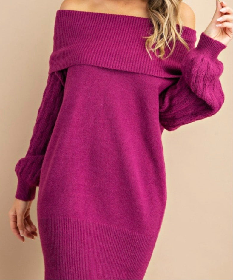 “Chantel” Magenta Sweater Dress