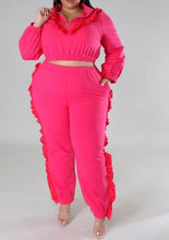 Load image into Gallery viewer, “Deja” Ruffle Track Suit-Pink
