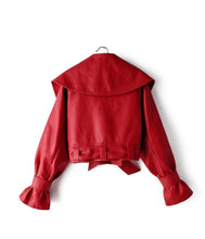 Load image into Gallery viewer, “Mia” Cropped Vegan Leather Jacket- Red
