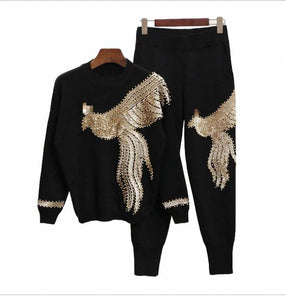 Restocked- “Christine” Jeweled Sweatsuit- Black