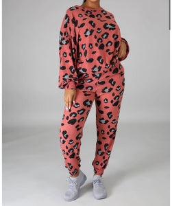 “Jazz” Pink Leopard Sweatsuit Set