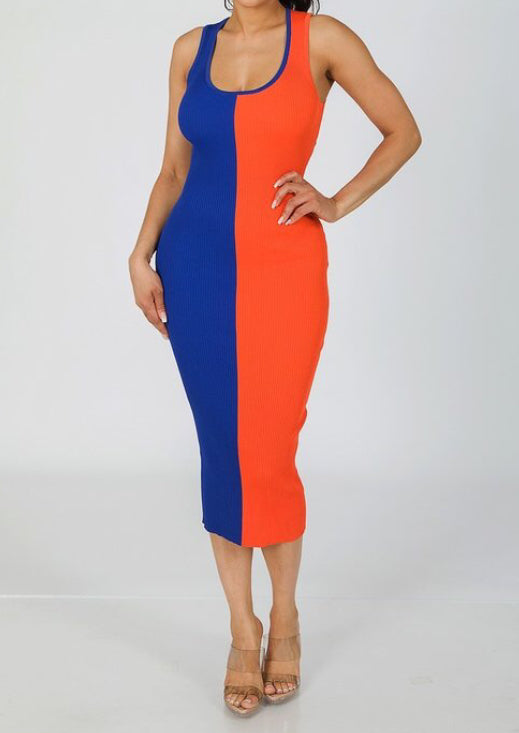 “Amaris” Colorblock Dress- Blue & Orange