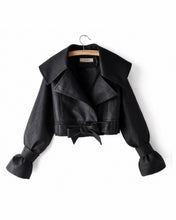 Load image into Gallery viewer, “Mia” Cropped Vegan Leather Jacket- Black
