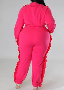 “Deja” Ruffle Track Suit-Pink