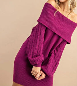 “Chantel” Magenta Sweater Dress