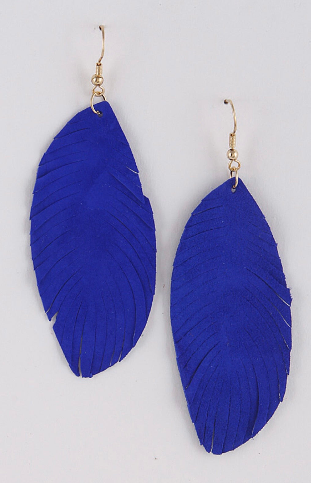 “Blu” Suede Fringed Feather